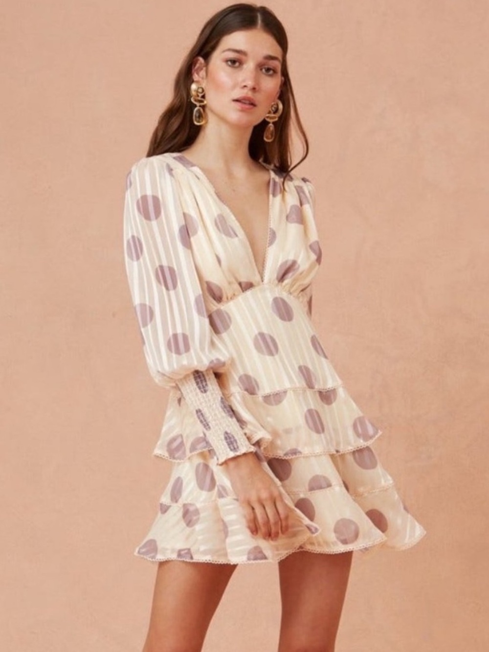 Keepsake Oblivion Cream Spot Mini Dress Size Small NWT